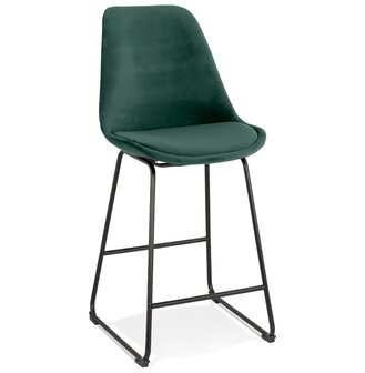 Halfhoge kruk &#039;BULLY MINI&#039; van groene velours met zwarte metalen poten