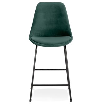 Halfhoge kruk &#039;BULLY MINI&#039; van groene velours met zwarte metalen poten