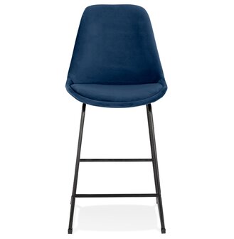 Halfhoge kruk &#039;BULLY MINI&#039; van blauwe velours met zwarte metalen poten