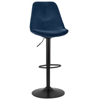 Verstelbare kruk &#039;MIKE&#039; van blauw fluweel met zwarte poot
