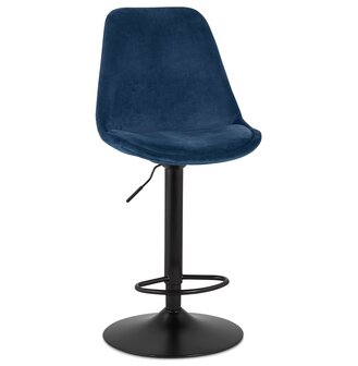 Verstelbare kruk &#039;MIKE&#039; van blauw fluweel met zwarte poot