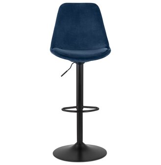 Verstelbare kruk &#039;MIKE&#039; van blauw fluweel met zwarte poot