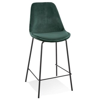Halfhoge barkruk &#039;SPARK MINI&#039; van groen velours met zwarte metalen poten