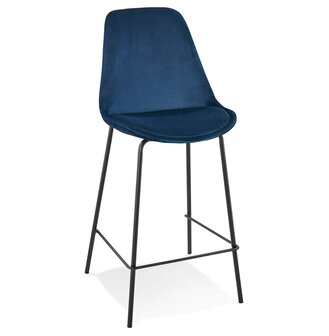 Halfhoge barkruk &#039;SPARK MINI&#039; van blauw velours met zwarte metalen poten