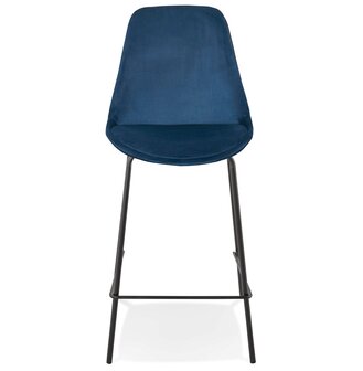 Halfhoge barkruk &#039;SPARK MINI&#039; van blauw velours met zwarte metalen poten