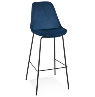 Barkruk &#039;SPARK&#039; van blauw velours met zwarte metalen poten