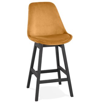 Halfhoge design barkruk &#039;MORISS MINI&#039; in mosterd fluweel en poten in zwart hout