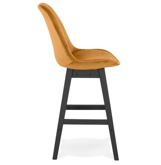 Halfhoge design barkruk &#039;MORISS MINI&#039; in mosterd fluweel en poten in zwart hout