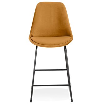 Halfhoge kruk &#039;BULLY MINI&#039; van mosterde velours met zwarte metalen poten