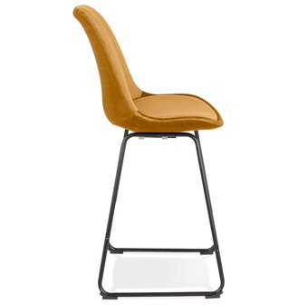 Halfhoge kruk &#039;BULLY MINI&#039; van mosterde velours met zwarte metalen poten