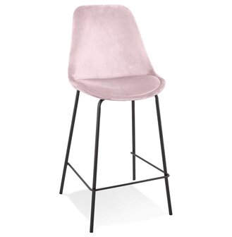 Halfhoge barkruk &#039;SPARK MINI&#039; van roze velours met zwarte metalen poten