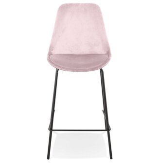 Halfhoge barkruk &#039;SPARK MINI&#039; van roze velours met zwarte metalen poten