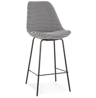 Halfhoge barkruk &#039;SPARK MINI&#039; van pied-de-poule-print stof met zwarte metalen poten