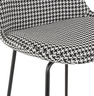 Halfhoge barkruk &#039;SPARK MINI&#039; van pied-de-poule-print stof met zwarte metalen poten