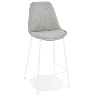 Halfhoge grijze stoffen kruk &#039;ALOE MINI&#039; met witte metalen poten