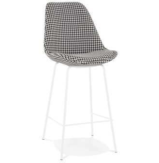Halfhoge kruk &#039;SPARK MINI&#039; van pied-de-poule-print stof met witte metalen poten