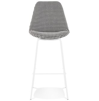 Halfhoge kruk &#039;SPARK MINI&#039; van pied-de-poule-print stof met witte metalen poten