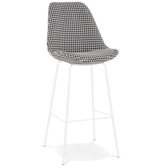 Barkruk &#039;SPARK&#039; van pied-de-poule-print stof met witte metalen poten