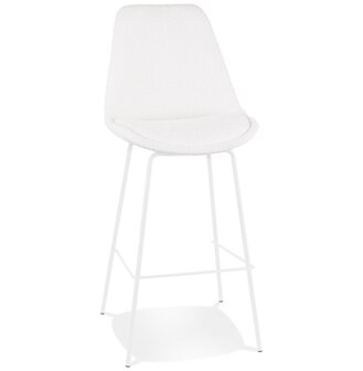 Tabouret de bar &#039;LEONIE&#039; en tissu bouloch&eacute; blanc et pied en m&eacute;tal blancBarkruk &#039;LEONIE&#039; van witte badstof met witte metalen poten