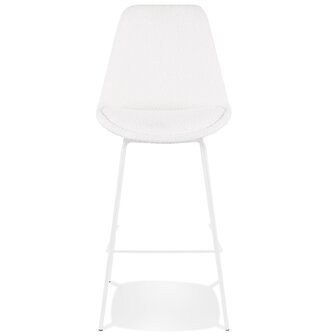 Tabouret de bar &#039;LEONIE&#039; en tissu bouloch&eacute; blanc et pied en m&eacute;tal blancBarkruk &#039;LEONIE&#039; van witte badstof met witte metalen poten
