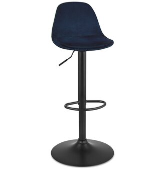 Verstelbare kruk &#039;FINLEY&#039; van blauw velours met zwarte metalen poot
