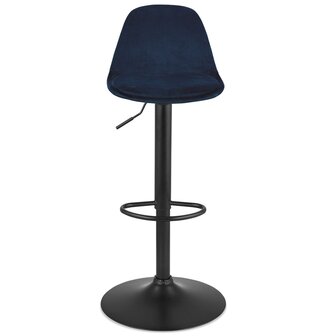 Verstelbare kruk &#039;FINLEY&#039; van blauw velours met zwarte metalen poot