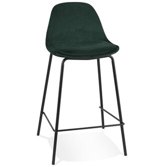 Halfhoge kruk &#039;FENTON MINI&#039; van groen velours met zwarte metalen poten