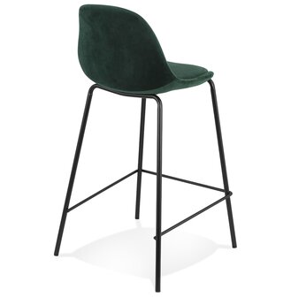 Halfhoge kruk &#039;FENTON MINI&#039; van groen velours met zwarte metalen poten