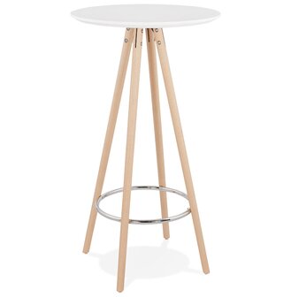 Hoge tafel / Ronde statafel &#039;GALA&#039; in wit hout en onderstel in natuurlijke afwerking