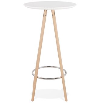 Hoge tafel / Ronde statafel &#039;GALA&#039; in wit hout en onderstel in natuurlijke afwerking