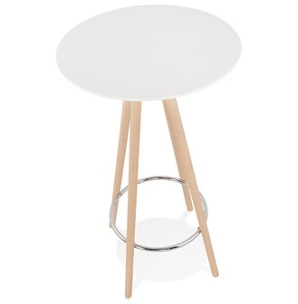 Hoge tafel / Ronde statafel &#039;GALA&#039; in wit hout en onderstel in natuurlijke afwerking