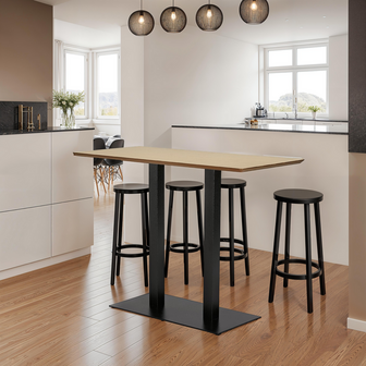 Hoge design tafel &#039;ZUMBA BAR&#039; van natuurlijk afgewerkt hout met zwarte metalen poot - 150x70 cm
