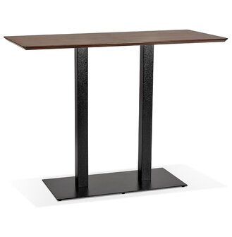 Hoge design tafel &#039;ZUMBA BAR&#039; met notenhouten afwerking en zwarte metalen poot - 150x70 cm