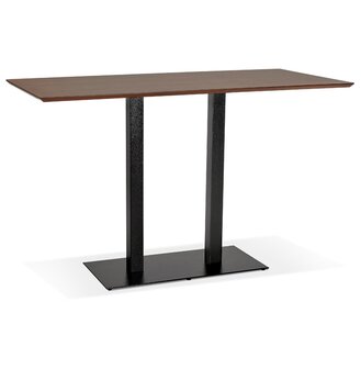 Hoge design tafel &#039;ZUMBA BAR&#039; met notenhouten afwerking en zwarte metalen poot - 180x90 cm