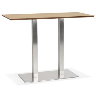 Hoge design tafel &#039;MAMBO BAR&#039; van natuurlijk afgewerkt hout met geborsteld metalen poot - 150x70 cm