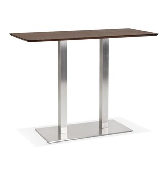 Hoge design tafel &#039;MAMBO BAR&#039; met notenhouten afwerking en geborsteld metalen poot - 150x70 cm