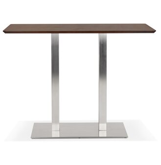 Hoge design tafel &#039;MAMBO BAR&#039; met notenhouten afwerking en geborsteld metalen poot - 150x70 cm