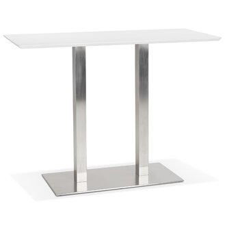 Witte hoge design tafel &#039;MAMBO BAR&#039; met geborsteld metalen poot - 150x70 cm