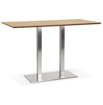 Hoge design tafel &#039;MAMBO BAR&#039; van natuurlijk afgewerkt hout met geborsteld metalen poot - 180x90 cm