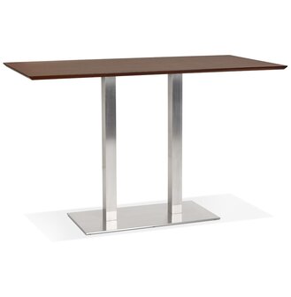 Hoge design tafel &#039;MAMBO BAR&#039; met notenhouten afwerking en geborsteld metalen poot - 180x90 cm