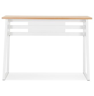 Hoge bartafel &#039;NIKI&#039; van natuurlijk afgewerkt hout met witte metalen poot - 150x60 cm