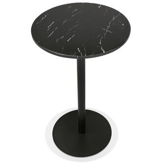 Ronde hoge tafel &#039;CORY ROUND&#039; van zwart gemarmerde steen en zwart metaal - 60x60 cm