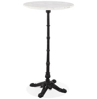 Landelijke, ronde en hoge tafel &#039;DOMY ROUND&#039; van wit gemarmerde steen - 60x60 cm