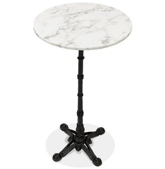 Landelijke, ronde en hoge tafel &#039;DOMY ROUND&#039; van wit gemarmerde steen - 60x60 cm