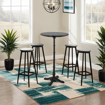 Landelijke, ronde en hoge tafel &#039;DOMY ROUND&#039; van zwart gemarmerde steen - 60x60 cm