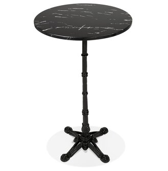 Landelijke, ronde en hoge tafel &#039;DOMY ROUND&#039; van zwart gemarmerde steen - 60x60 cm