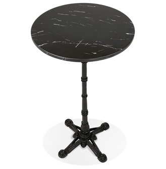 Landelijke, ronde en hoge tafel &#039;DOMY ROUND&#039; van zwart gemarmerde steen - 60x60 cm