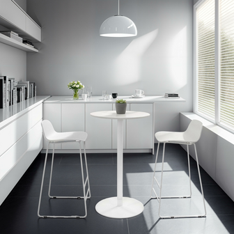 Ronde hoge tafel &#039;IDALGO&#039; van hout en wit metaal - &Oslash; 60 cm