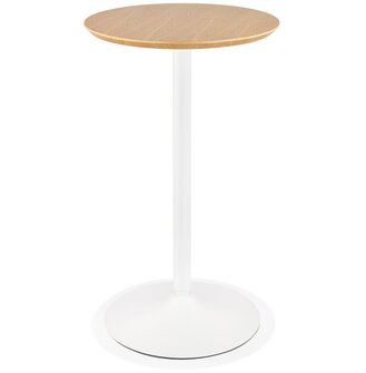 Ronde hoge tafel &#039;TAMAGO&#039; van natuurlijk afgewerkt hout en wit metaal - &Oslash; 60 cm