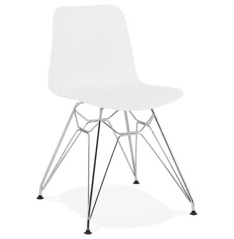 Design stoel &#039;GAUDY&#039; wit met verchroomd metalen voet